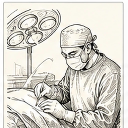 The Surgeon — illustration of a folded surgical mask, a small house paperweight, and a Schedule E clipboard